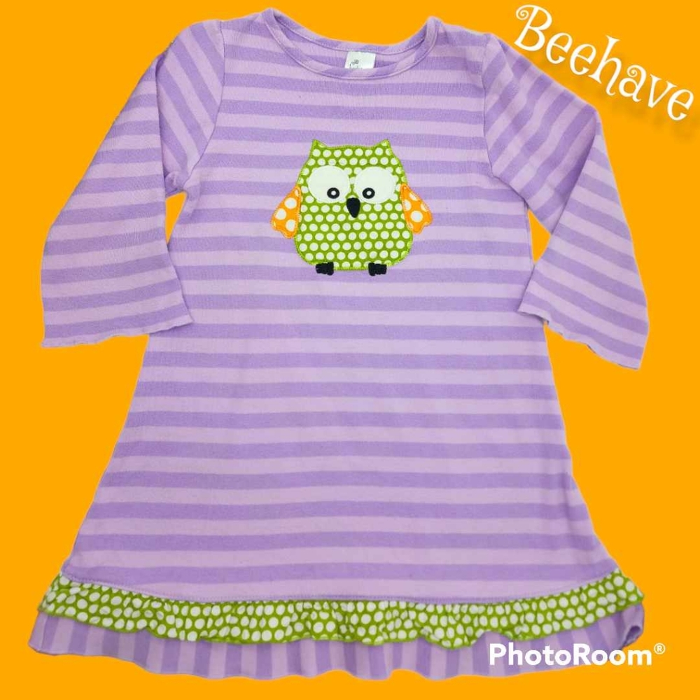 Owl girls dress beehave sz 4 knit Ruffle Halloween boutique Polkadot stripe